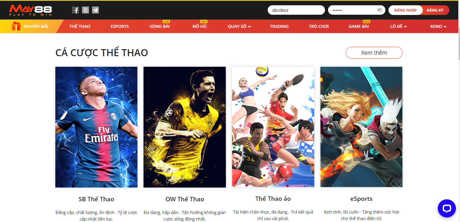 Cá cược thể thao ảo tại nhà cái May88