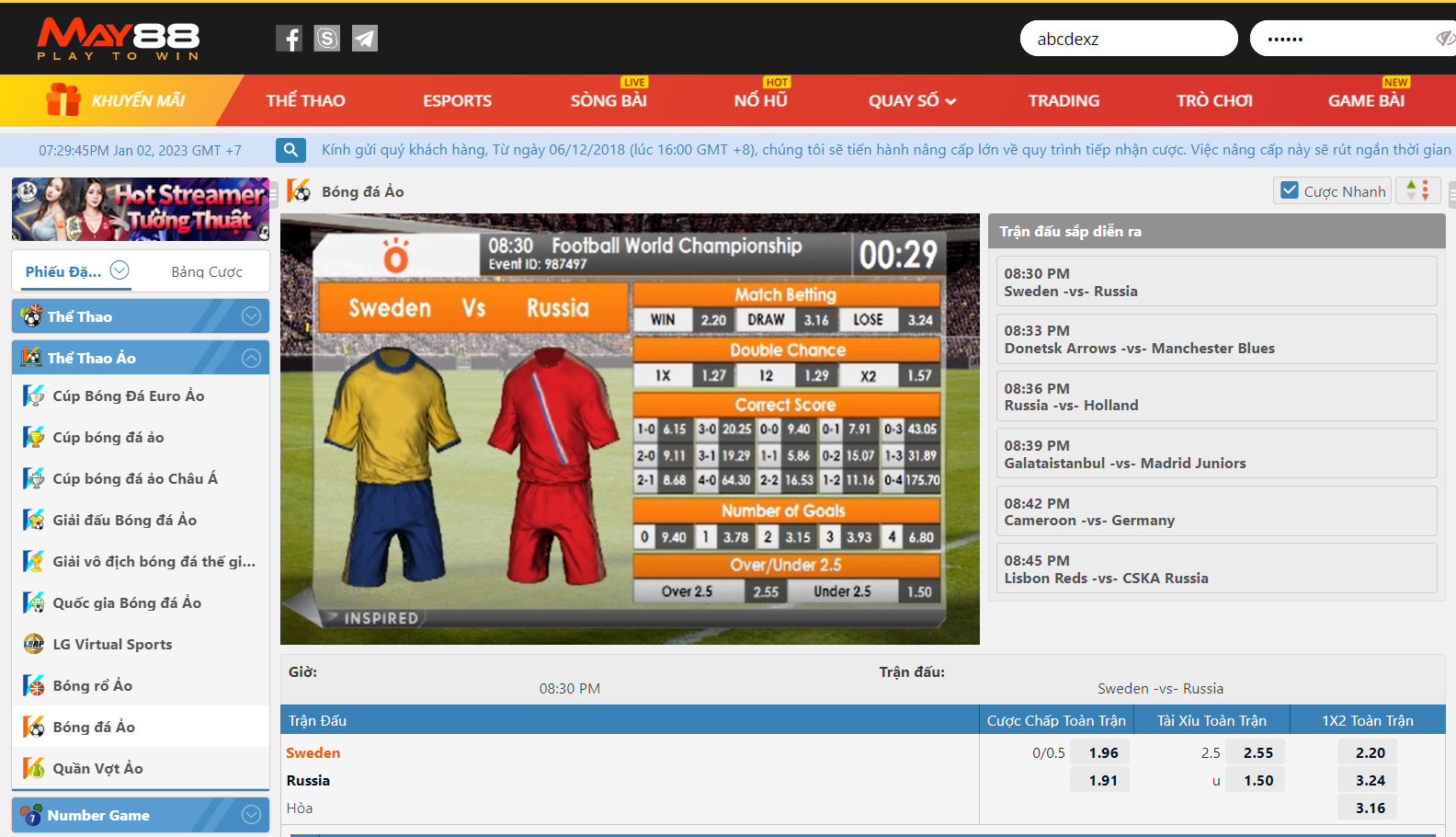 Nhiều thể loại thể thao ảo có mặt trên nhà cái May88