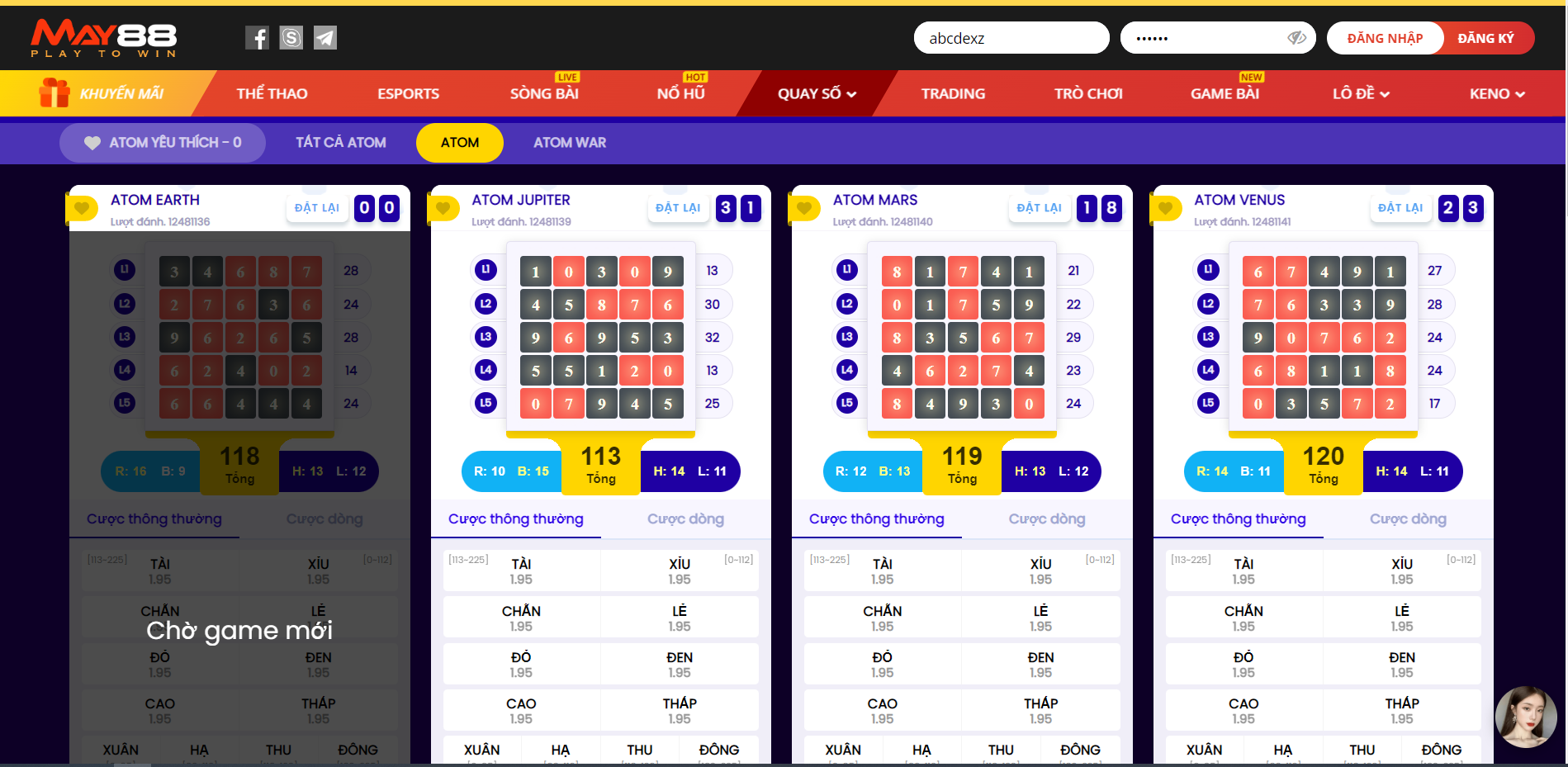 Cược Dòng Atom nhà cái May88 Và Tỷ Lệ Trả Thưởng