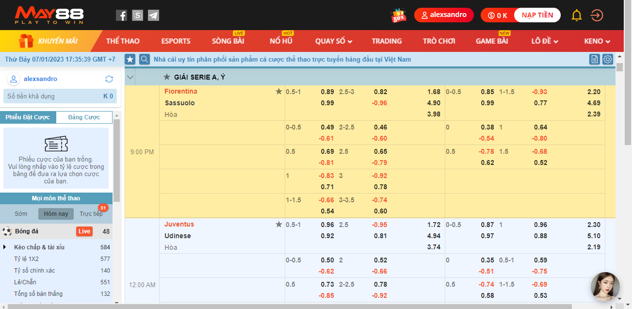 Các tỷ lệ kèo tỷ số thường gặp trên May88 game