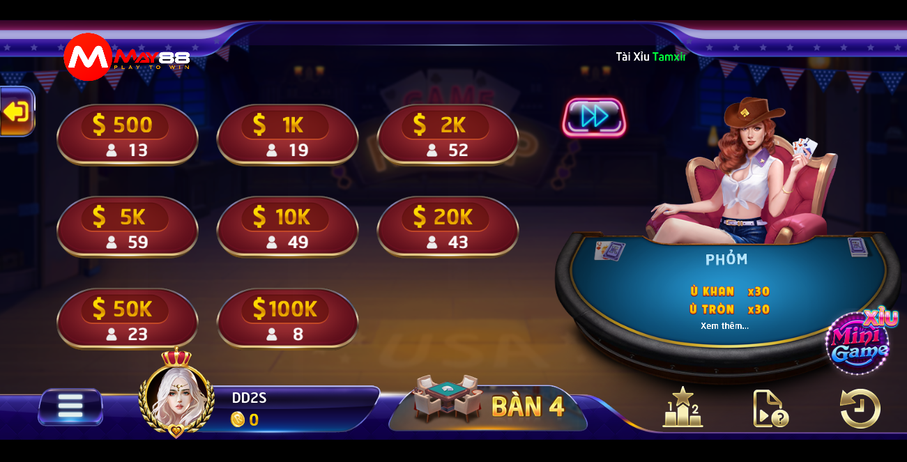 Các bàn chơi Phỏm trên nhà cái May88