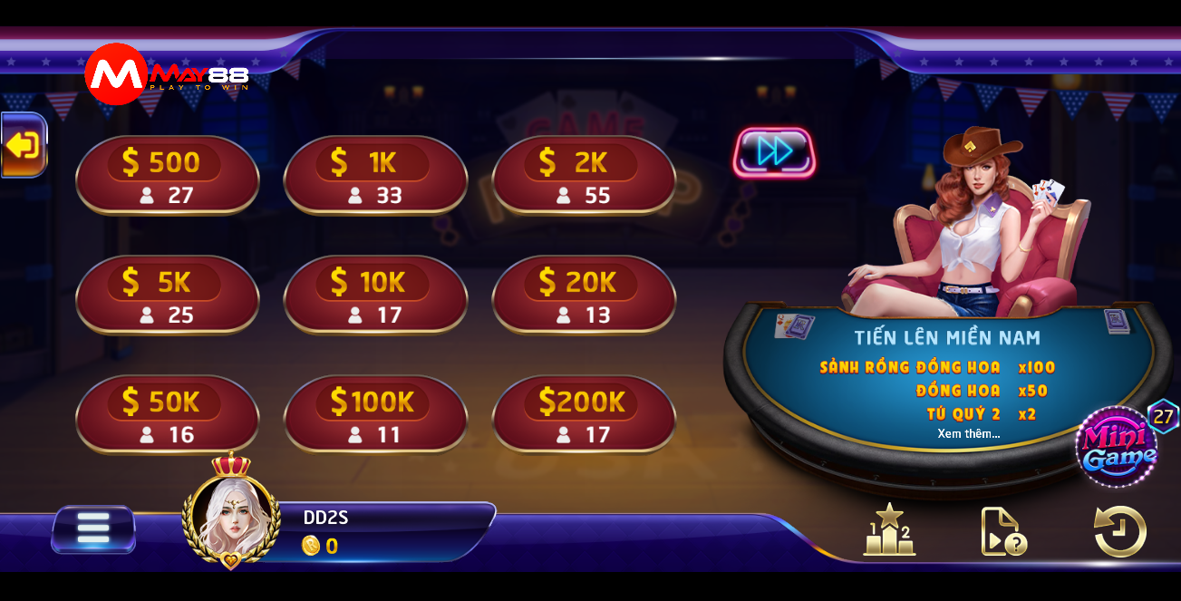 Poker - Phỏm và tiến lên miền Nam là 3 game bài hay nhất tại May88 VIP