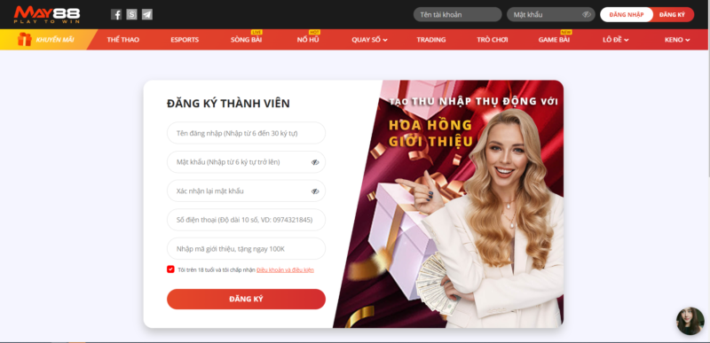 Đăng ký tham gia ngay tại nhà cái May88