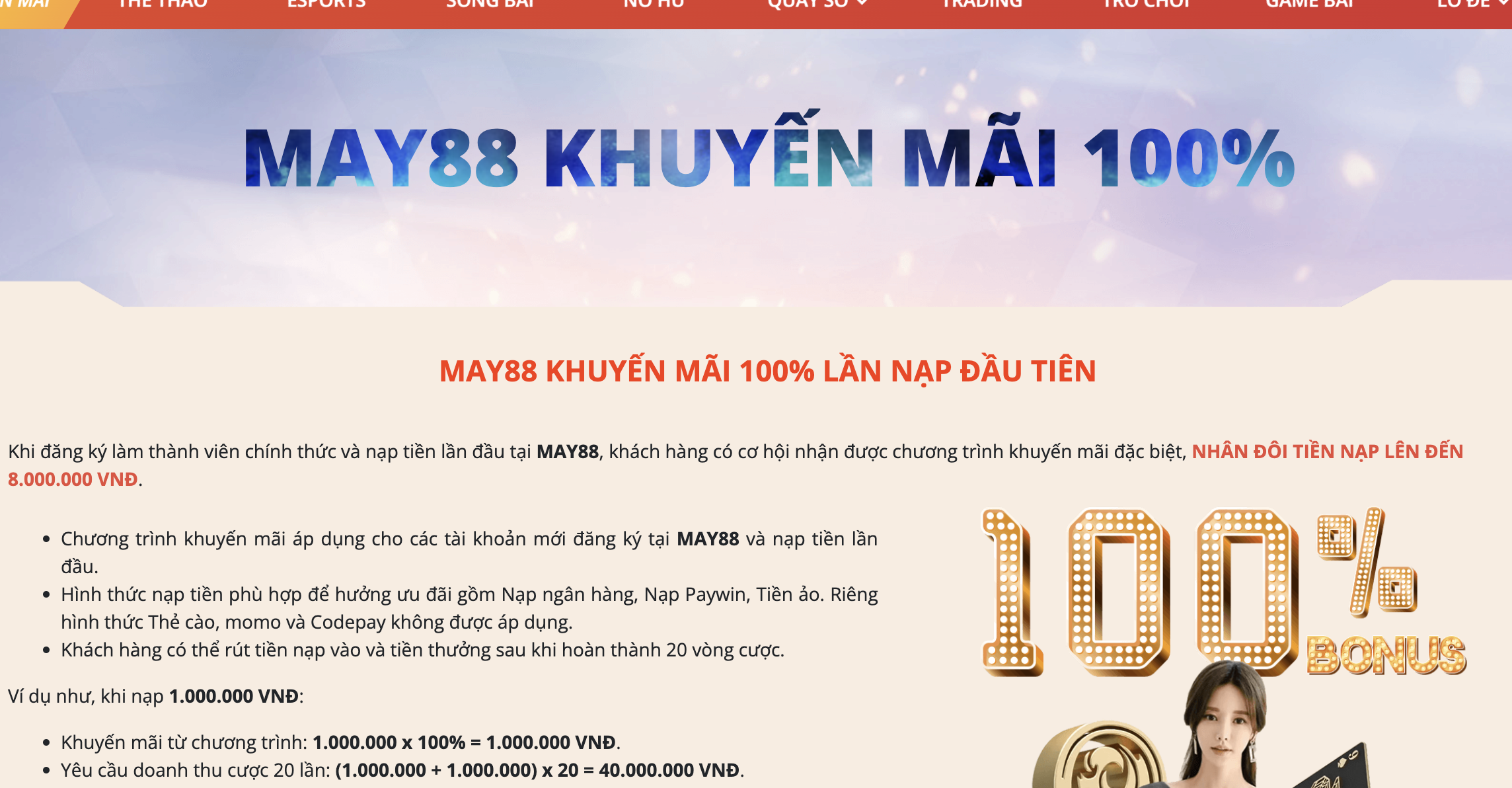 Các điều kiện mà người chơi nhận được khuyến mãi May88 