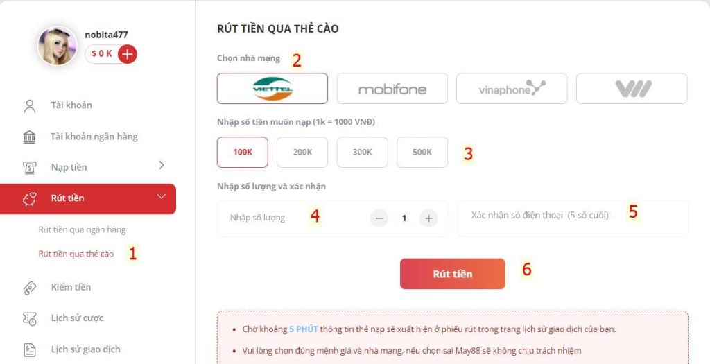 Cơ chế rút tiền bằng thẻ cào cực kỳ an toàn trên May88 Club