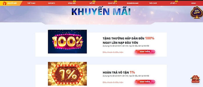 Khuyến mãi hoàn cược 1% choi người chơi mới tại nhà cái May88