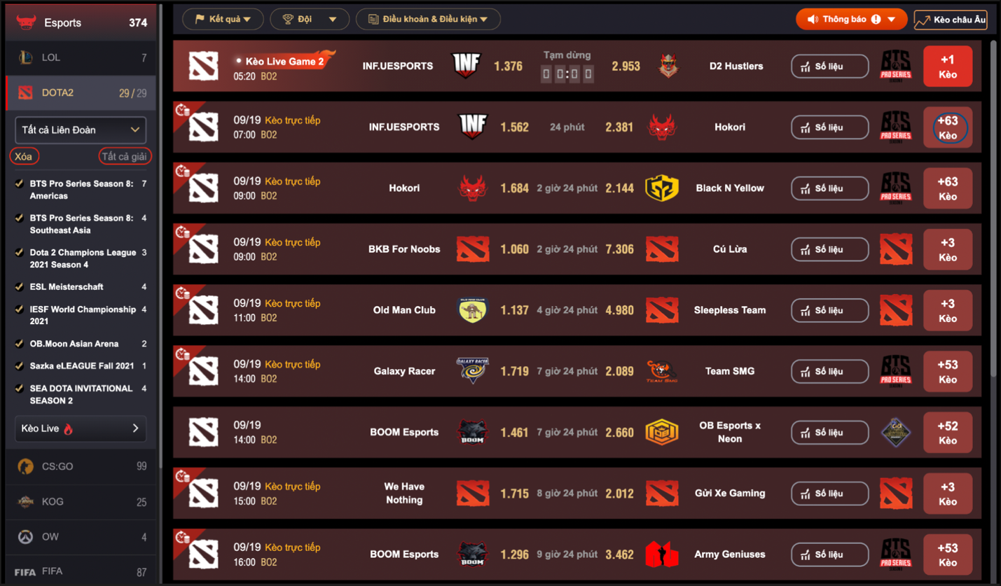 Cá cược Dota2 tại May88 Club có nhiều kèo với tỷ lệ thưởng cao