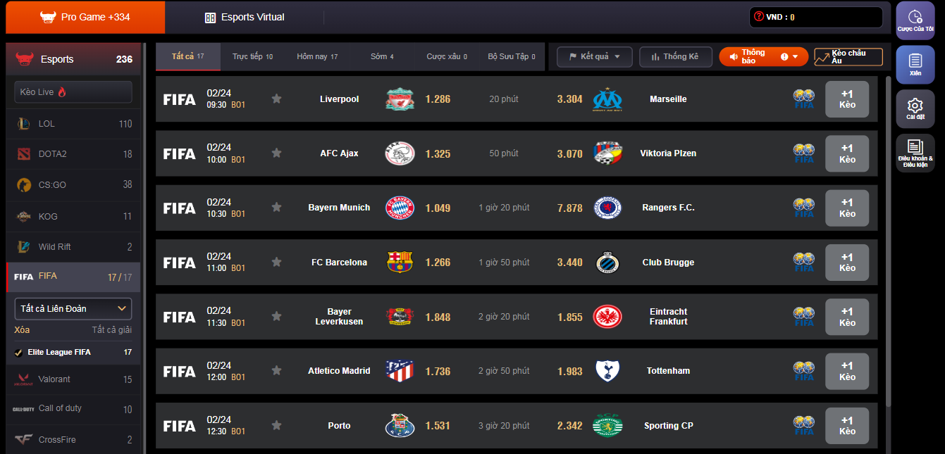Các kèo cá cược FIFA tại May88 VIP