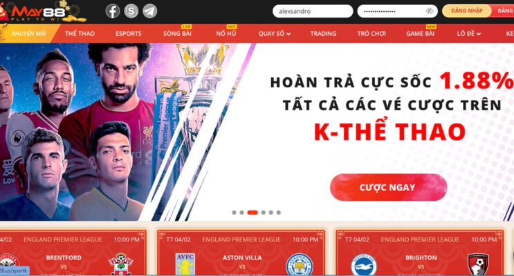 Hoàn trả cược sốc lên tới 1.88% tại May88 game