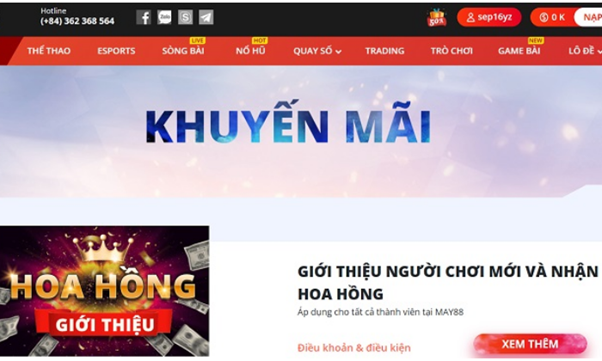 các chương trình khuyến mãi tại nhà cái May88